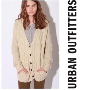 Urban Outfitters BDG Cream Cable Knit Cardigan Grandpa Sweater